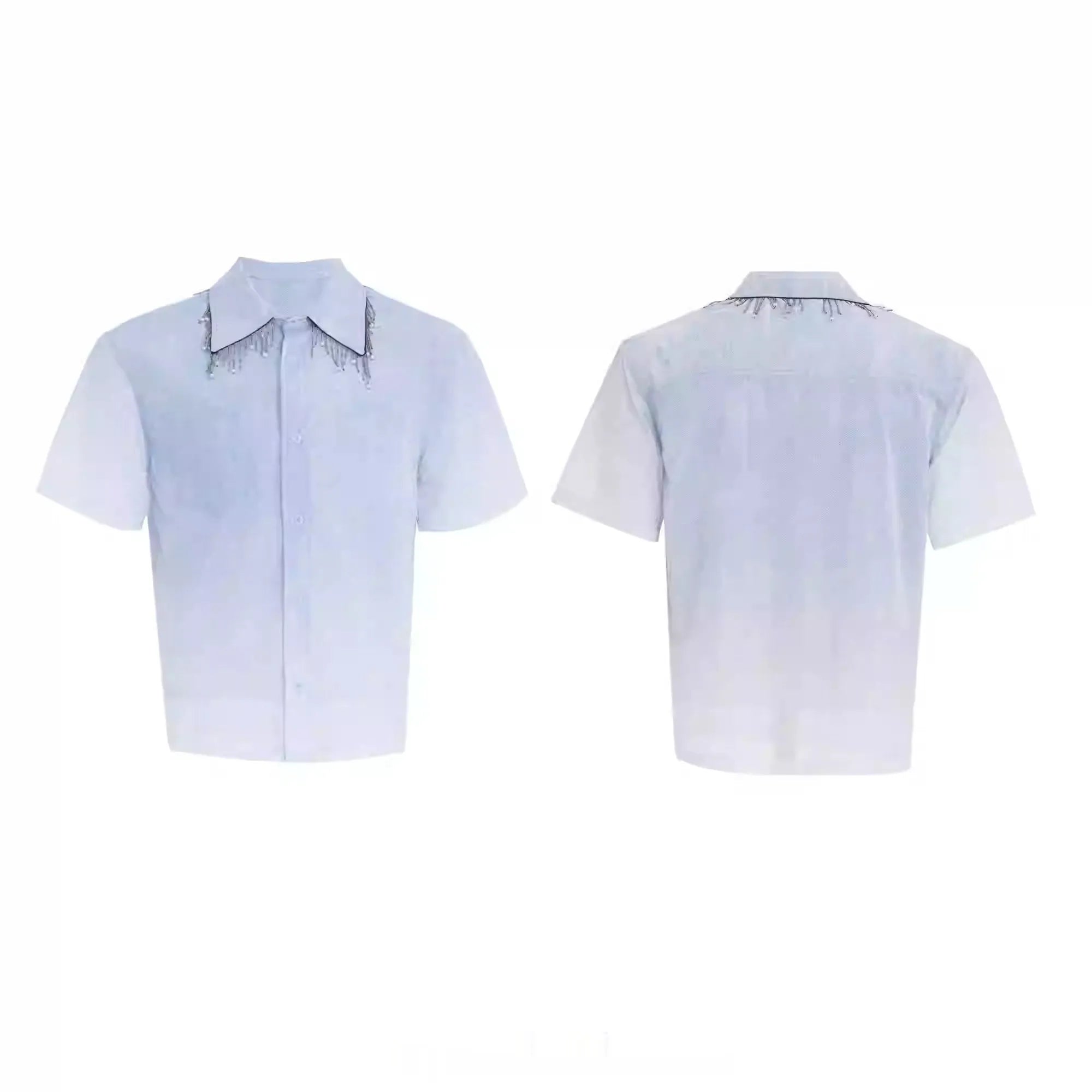 Man's blue and white gradient loose-fit casual half-sleeve polyester shirt