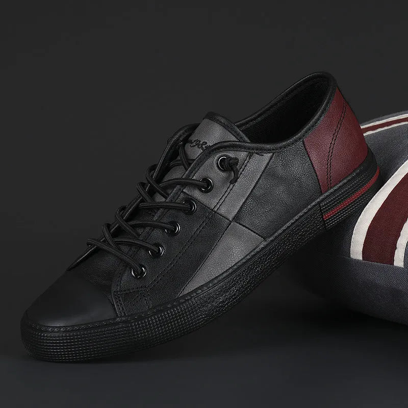 Men's colour matching leather shoes with elastic band and microfiber upper