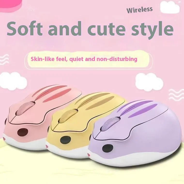 Hamster Wireless Silent Bluetooth Mouse in yellow, pink, and grey on a white background.