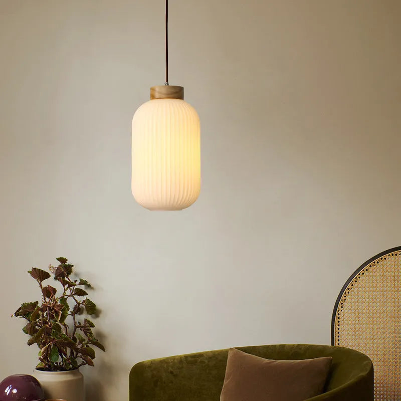 Retro Chinese wooden pendant light with Nordic design in bedroom setting