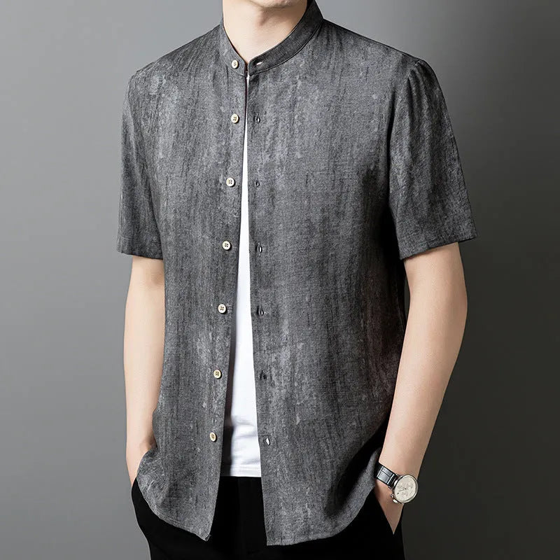 Men's loose linen-style cardigan shirt in chemical fibre blend fabric