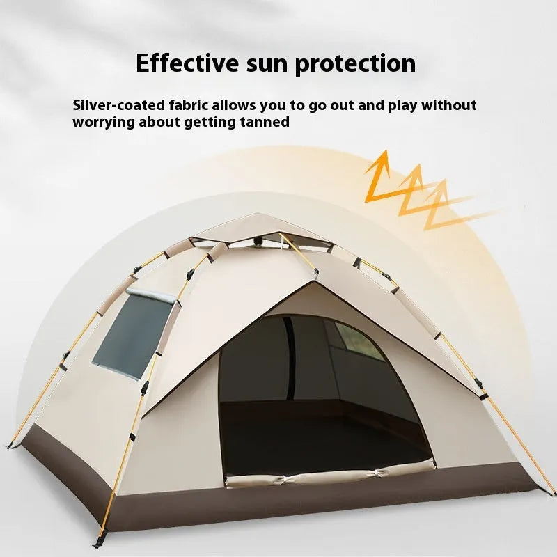 Silver pastebrushing pop-up tent quicksand gold coffee bottom two doors two windows 2–4 person outdoor shelter