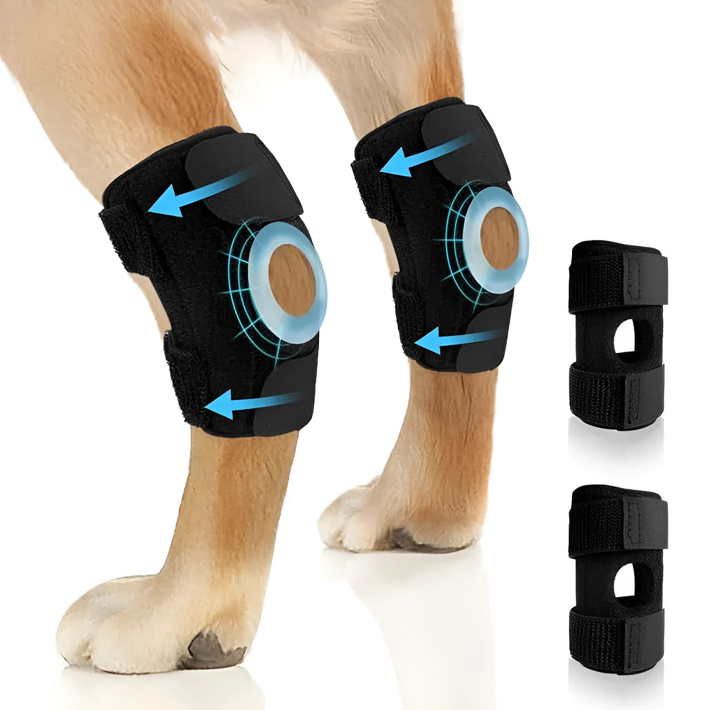 Black polyester dog leg guard for joint protection and ACL rehabilitation in three sizes
