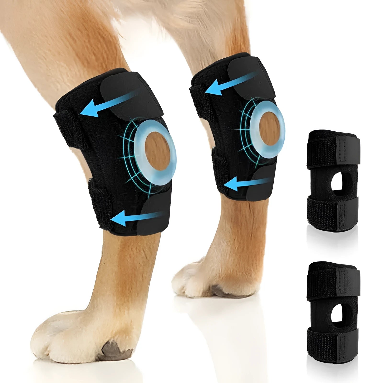 Black polyester dog leg guard for joint protection and ACL rehabilitation in three sizes