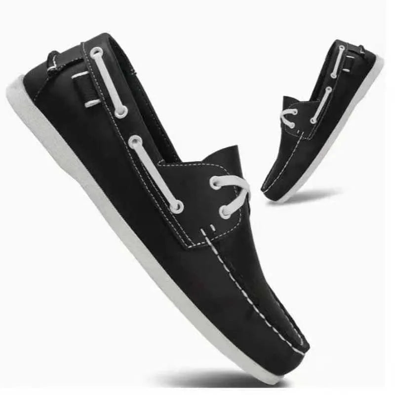 Men's British style casual shoes with flat heel and round toe in artificial PU leather