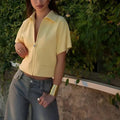 Damascus print loose-fitting casual shirt in polyester fabric with short sleeves