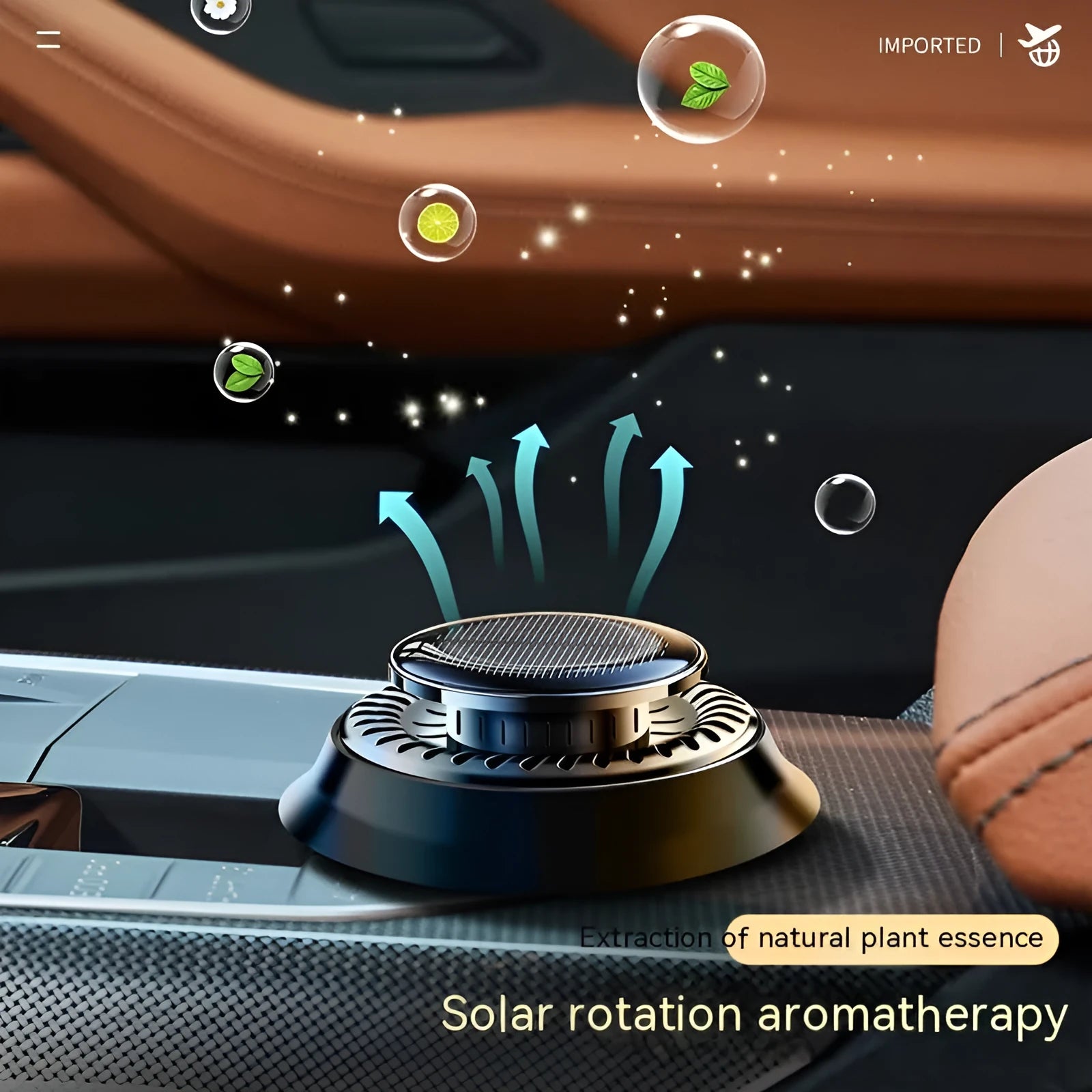 Solar electromagnetic de-icing car aromatherapy device with simple plastic design