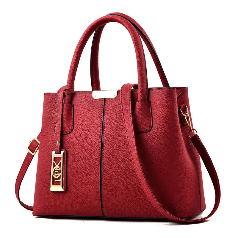 Women's large capacity soft PU leather shoulder bag in horizontal square design with leather strap
