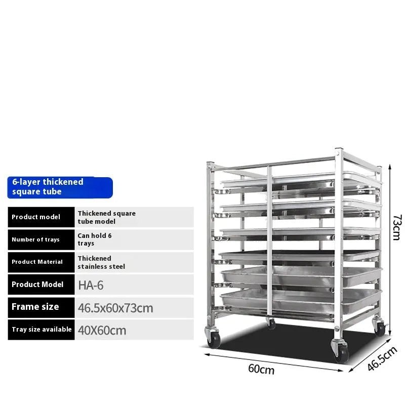 Six-tier stainless steel tray rack for baking with 40x60cm frame size