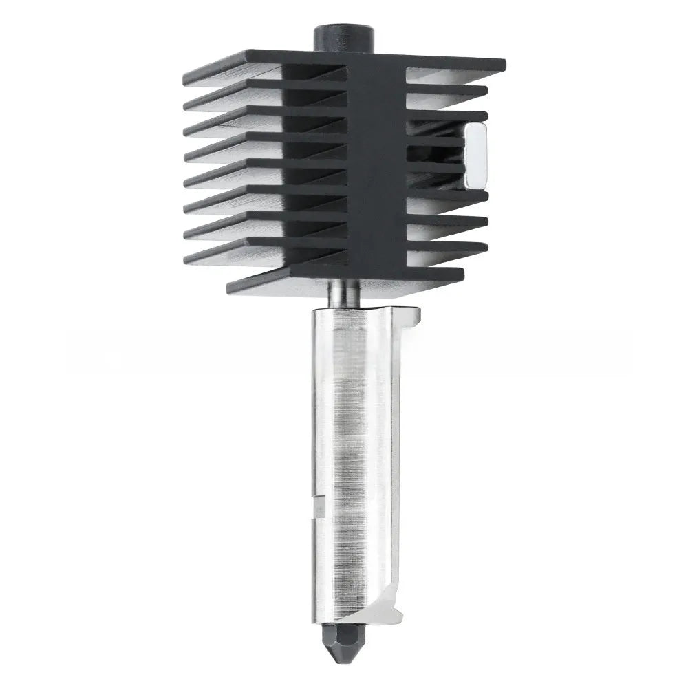 Bambu Lab A1 Mini hot end assembly with hardened steel nozzle and black silicone sock