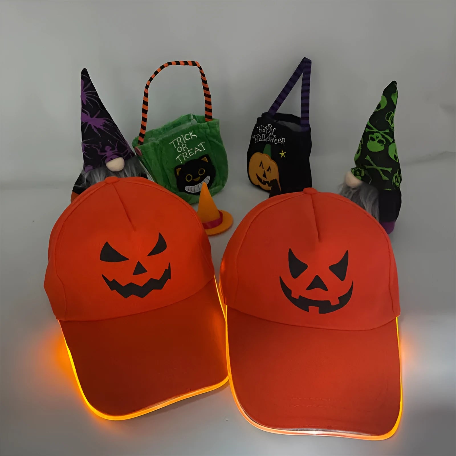 New Halloween LED baseball cap cloth material free size pumpkin smile yellow light glowing cap