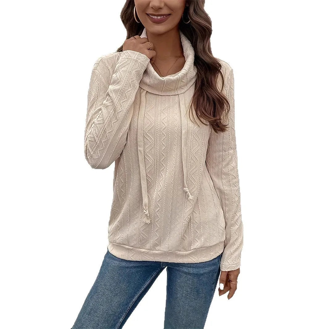 Men's apricot coloured long sleeve hooded pullover sweater with a front drawstring.