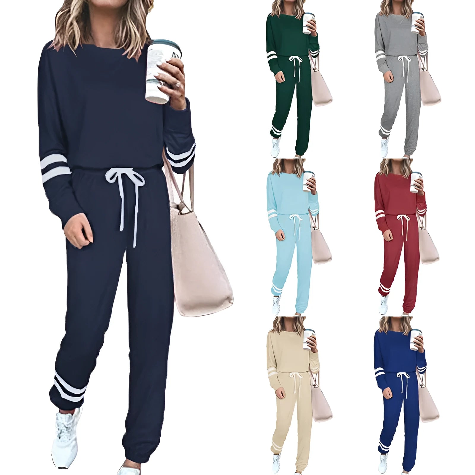Women's loose-fitting plus size casual suit in a solid colour, featuring a half-sleeve top and trousers.