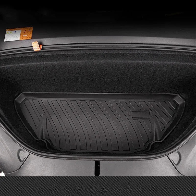 Rubber floor mats with TPE footrest designed for Tesla Model 3, Model Y, Model X, and Model S cars