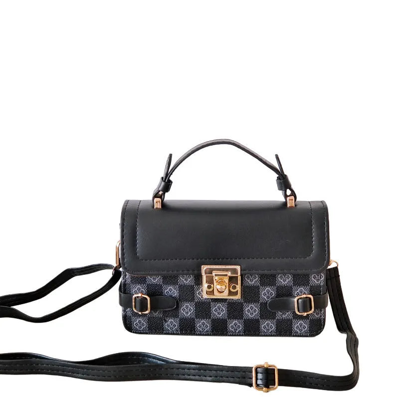 Retro small square crossbody bag with ethnic stitching patterns and file pocket