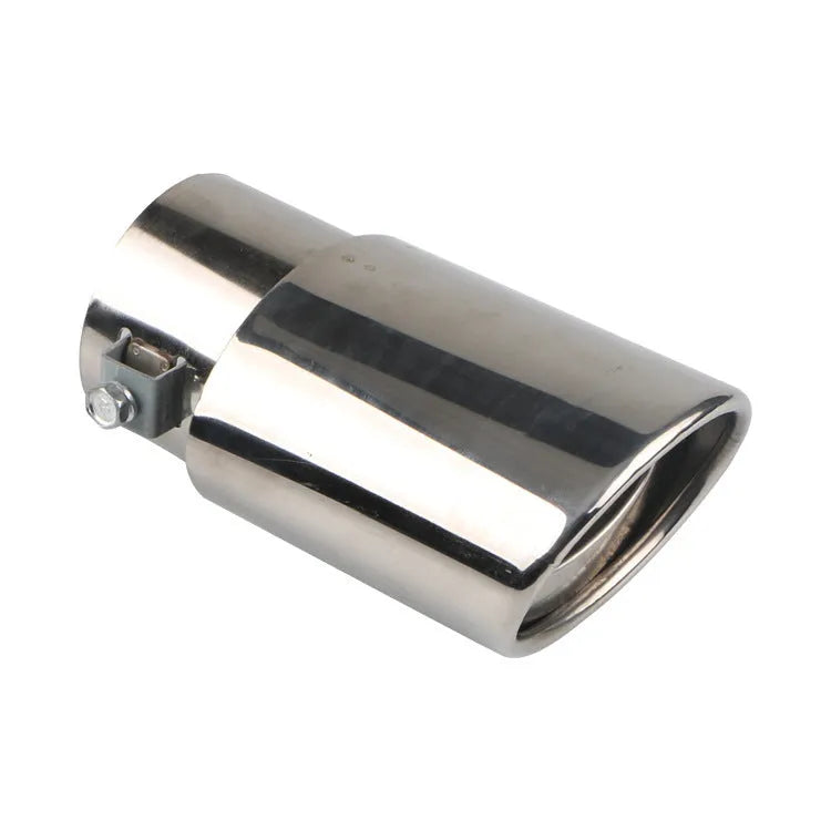 Stainless steel car exhaust tailpipe in blue finish, shows straight and curved style options.