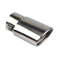 Stainless steel car exhaust tailpipe in blue finish, shows straight and curved style options.