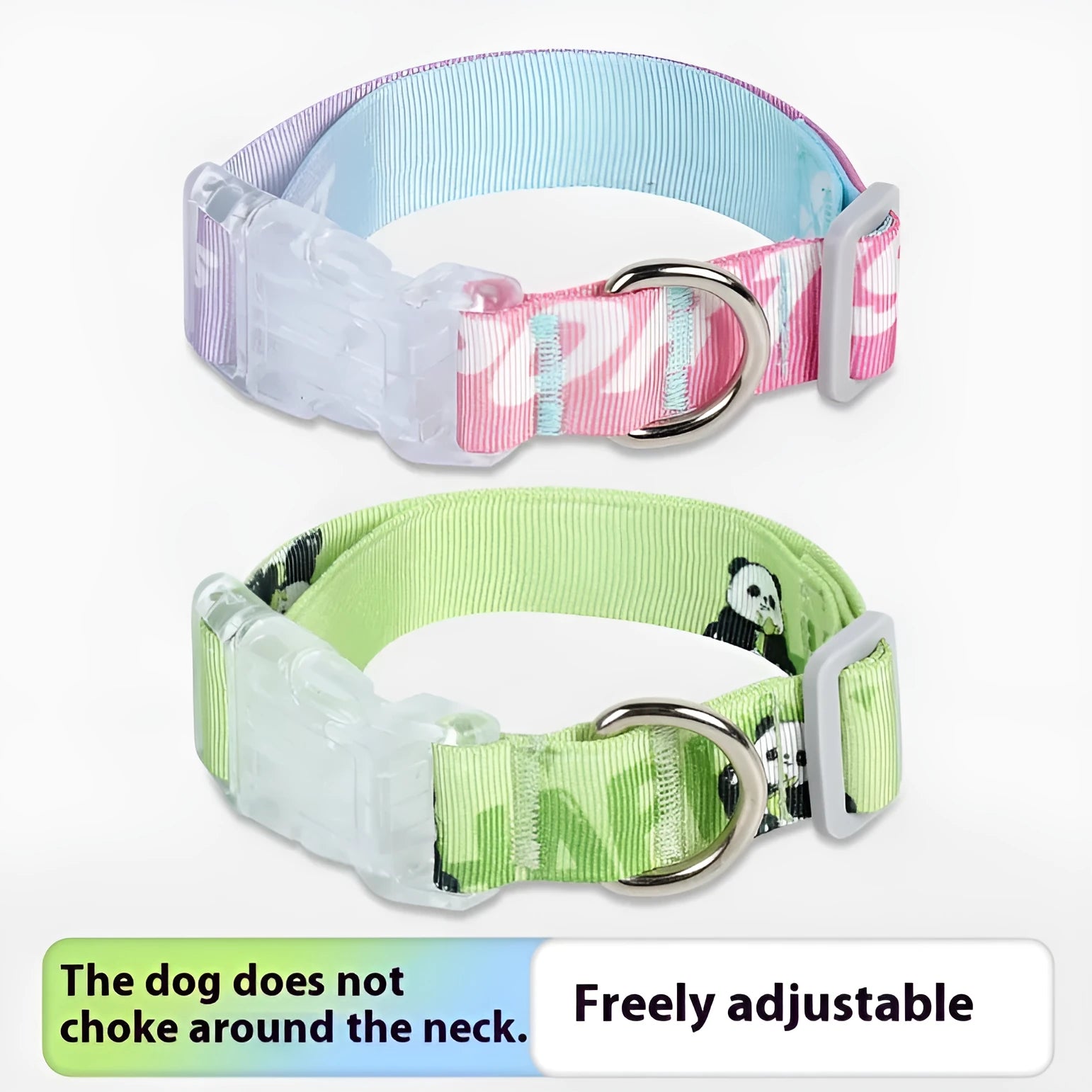 Adjustable nylon dog collar with cartoon gradient printing in S, M, and L sizes for small to medium dogs