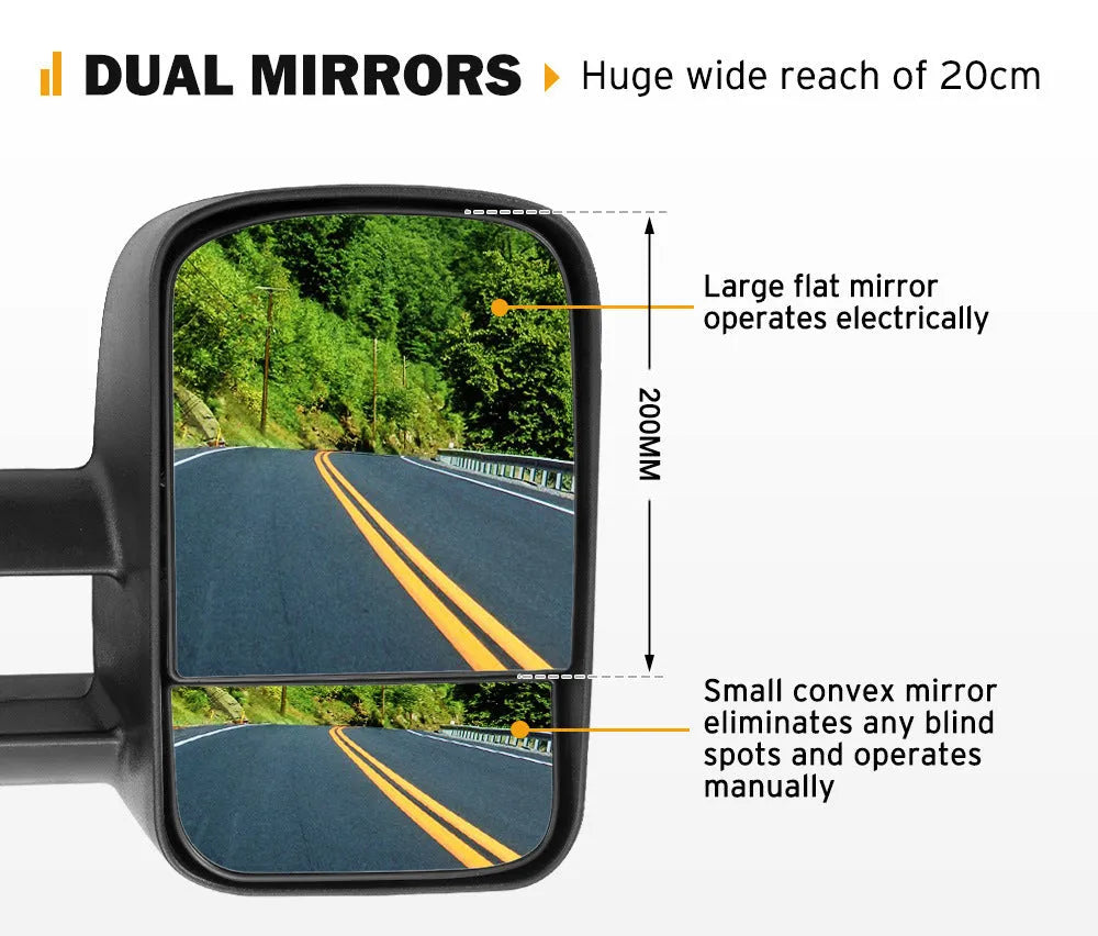 Pair of black foldable rearview mirrors for Toyota Land Cruiser 100 (1998-2007 models)