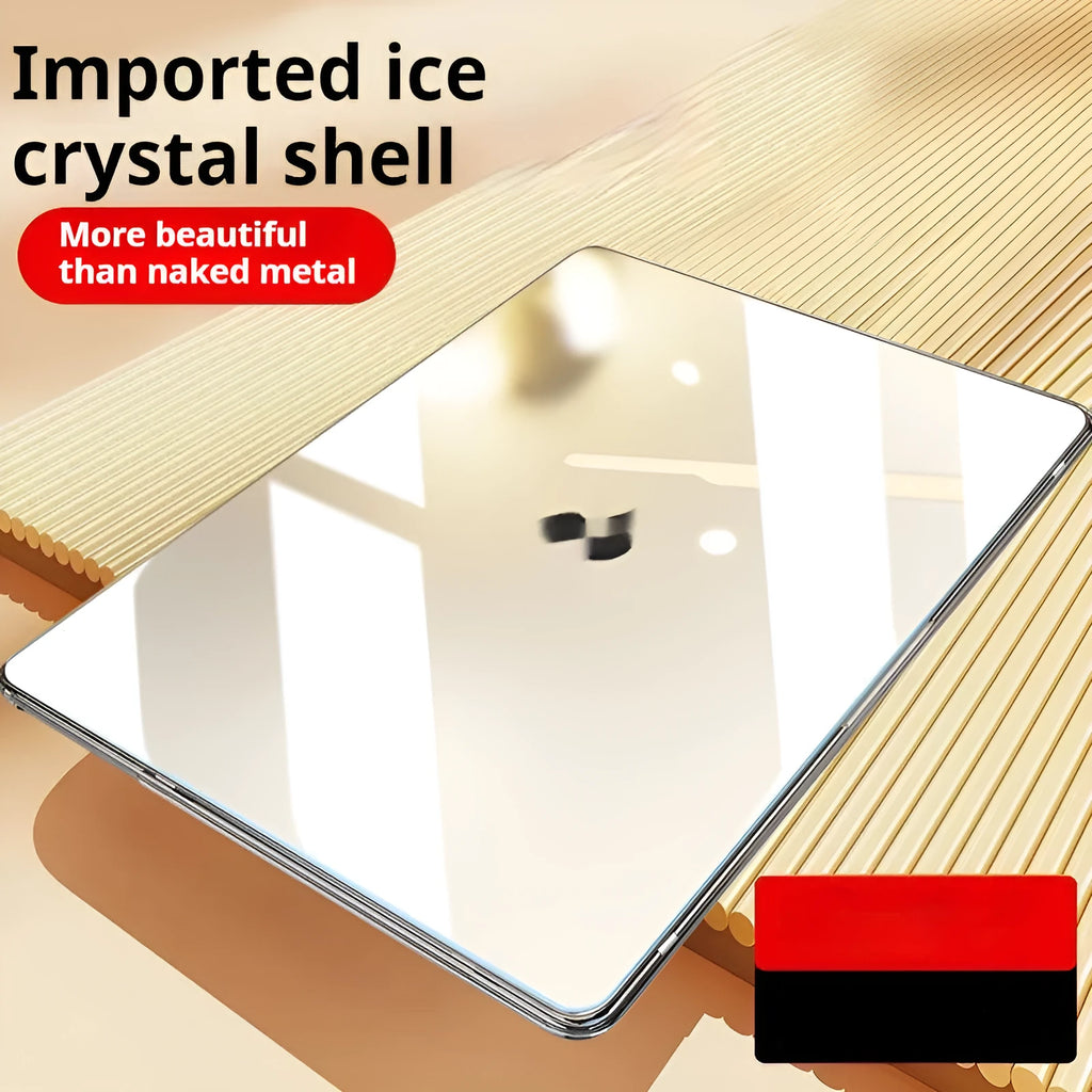 Transparent MacBook protective shell case showing compatibility with multiple Air and Pro models