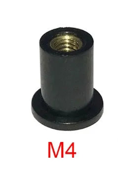 Black motorcycle rubber expansion nuts with brass threads in M4 M5 M6 sizes, set of 10 pieces.