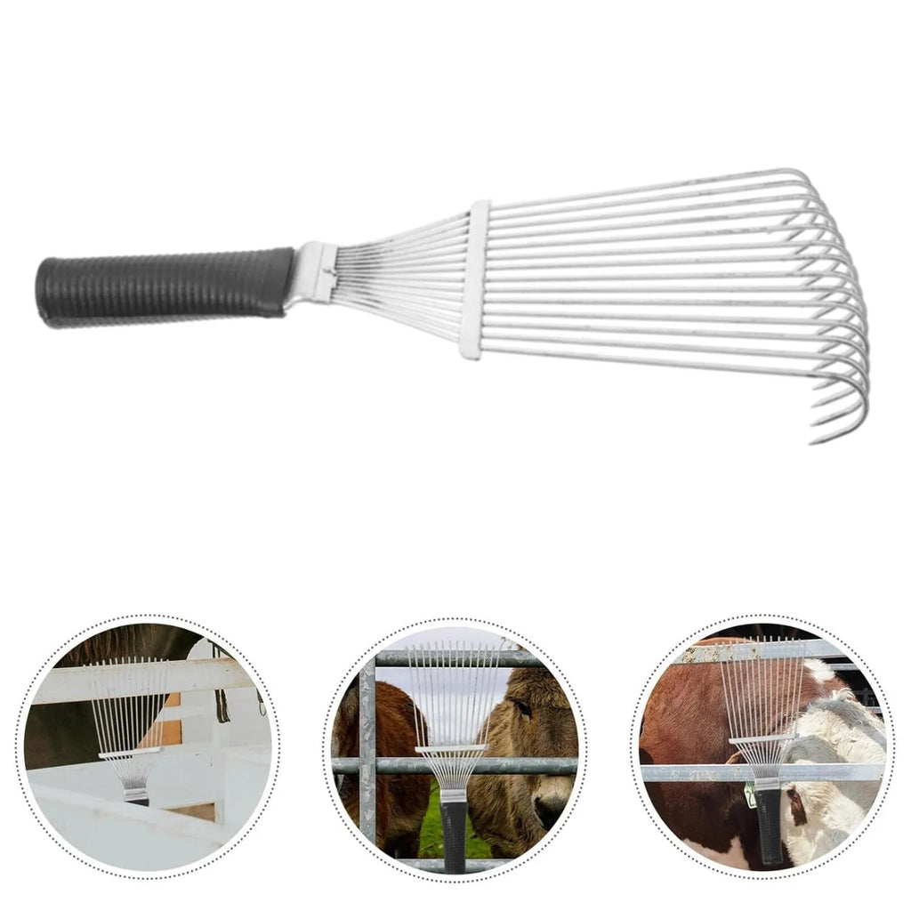 Black stainless steel pet grooming rake comb 33cm long for horses and dogs