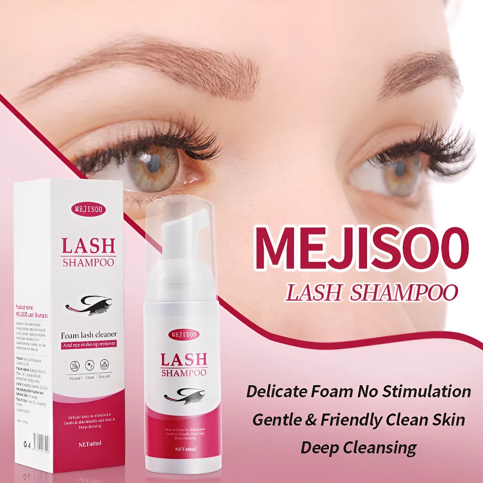 60ml lash shampoo mousse bottle with application brush for cleaning eyelash extensions
