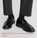 Men's classic black slip-on derby shoes with height-increasing insole, microfiber upper, rubber sole