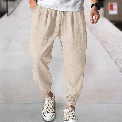 Men's casual cotton ankle banded summer pants in multiple colour options