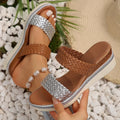 Gold and silver women's wedge sandals with PU upper and rubber sole on size chart 36-43