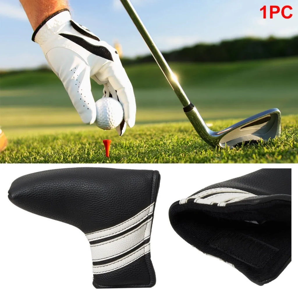 Black PU leather golf push rod sleeve case for club head protection