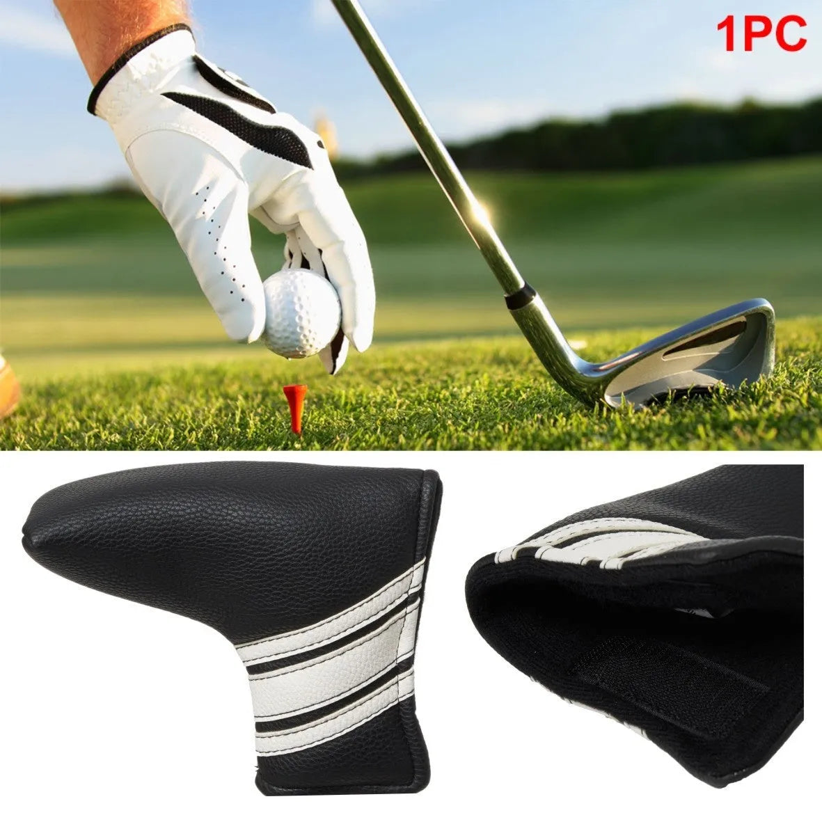 Black PU leather golf push rod sleeve case for club head protection