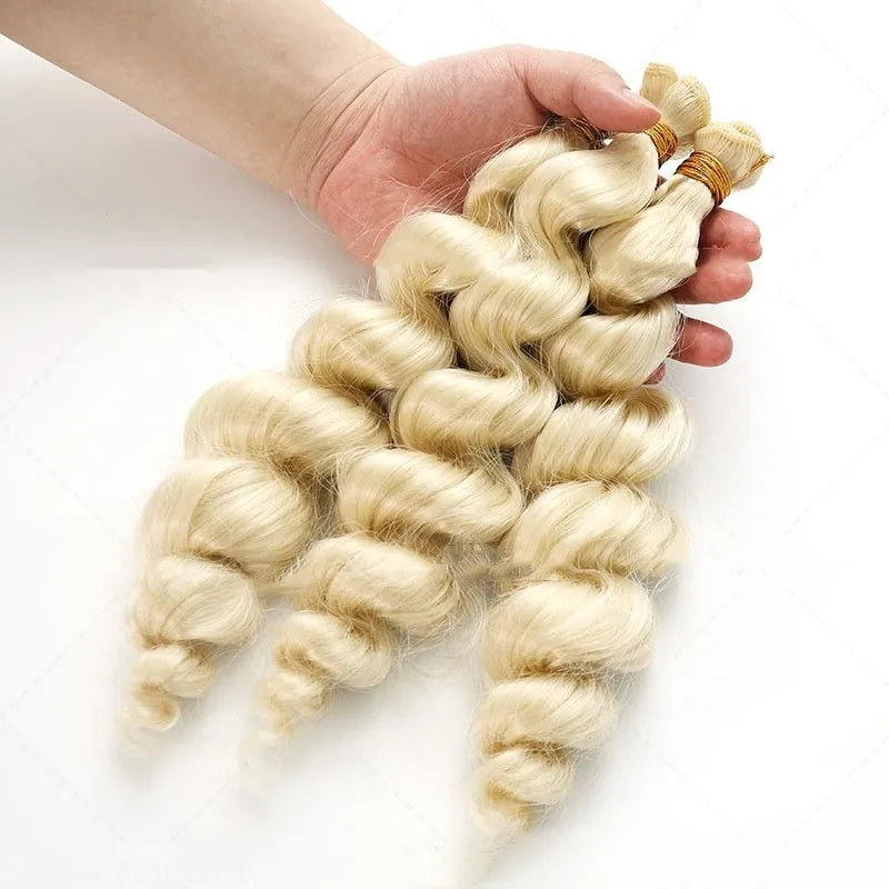 Golden synthetic hair weft wig for women available in three length options