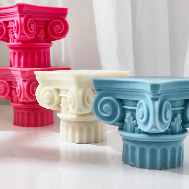 Flexible silicone Roman pillar mould for candles, baking, and craft projects.