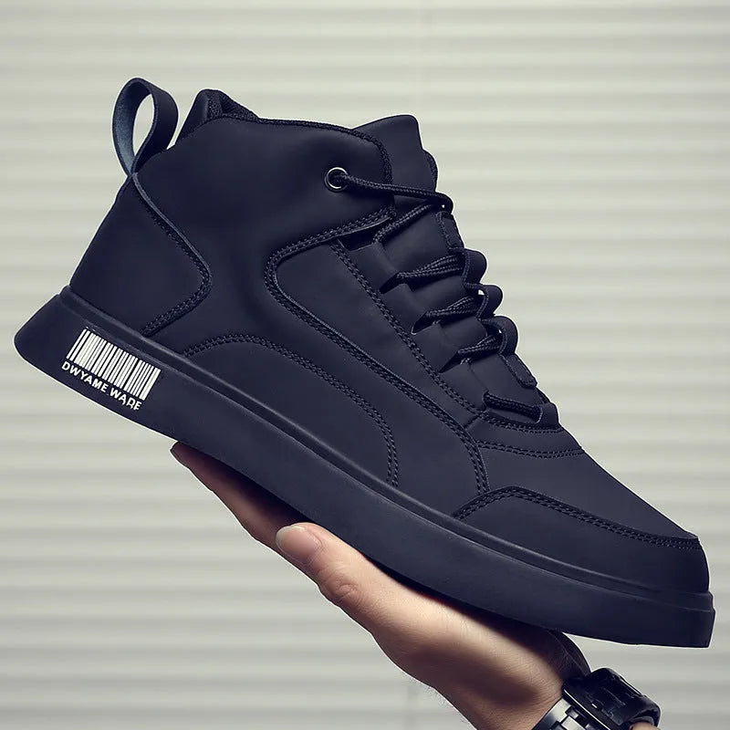 Men's white mid-top casual sports shoes with lace-up front and rubber sole.