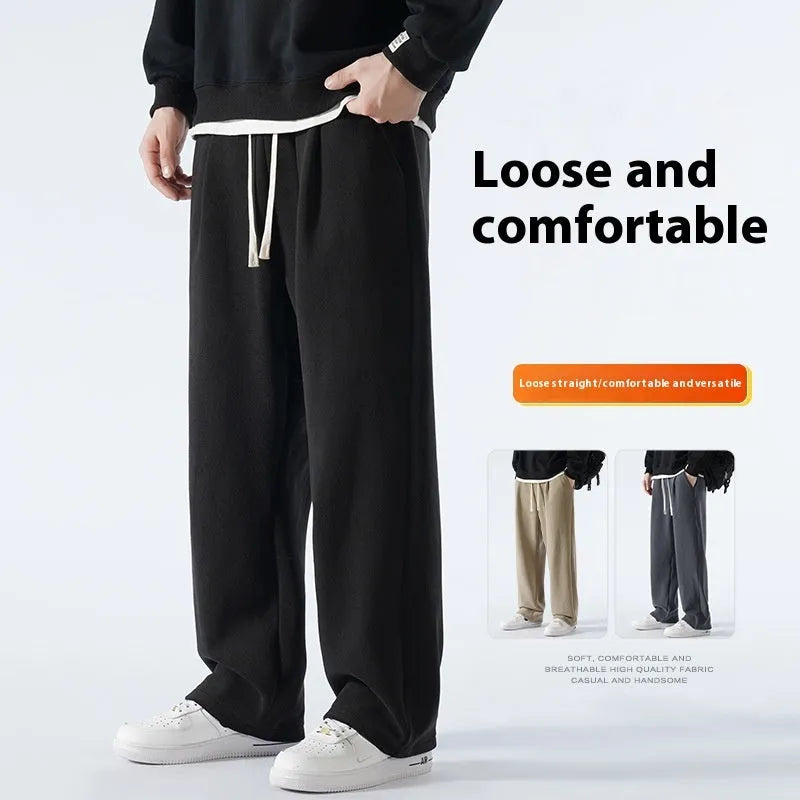 Men's polar fleece fleece-lined winter trousers in loose fit with drawstring waist