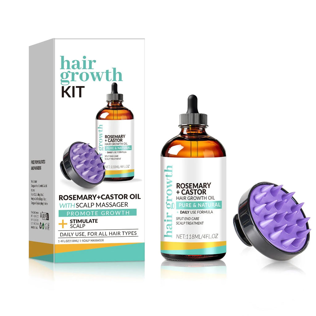 Bright yellow hair treatment oil in 118ml bottle with massage brush applicator for dense long hair care
