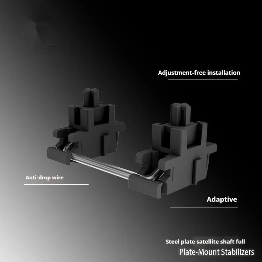 Keyboard stabiliser set with black and milky white 6.25U and 7U satellite axes for mechanical keyboard assembly
