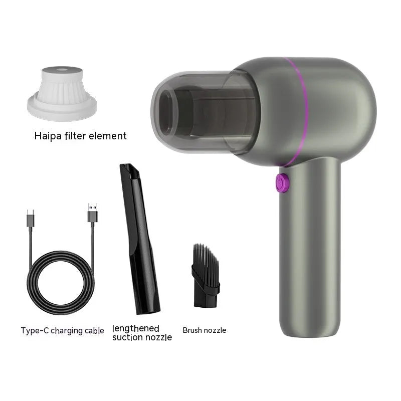 XC-06 grey portable handheld car cleaner with brush nozzle and extended suction attachments
