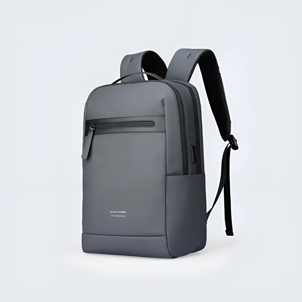 Graphite grey Oxford cloth business backpack with external USB charging port.