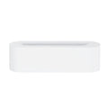 Black square USB aroma diffuser with colourful flame light effect and mist output on a wooden table.
