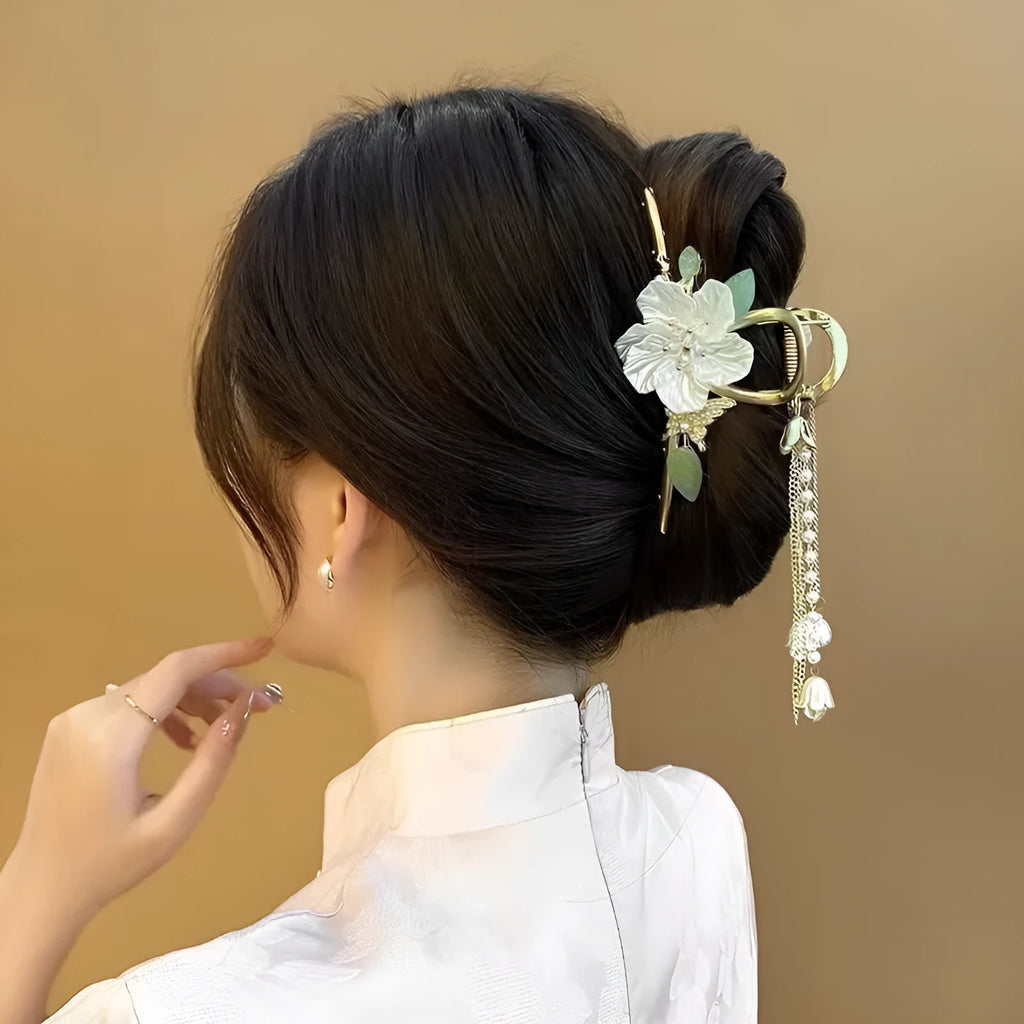 Women's large alloy butterfly tassel barrette with electroplating finish