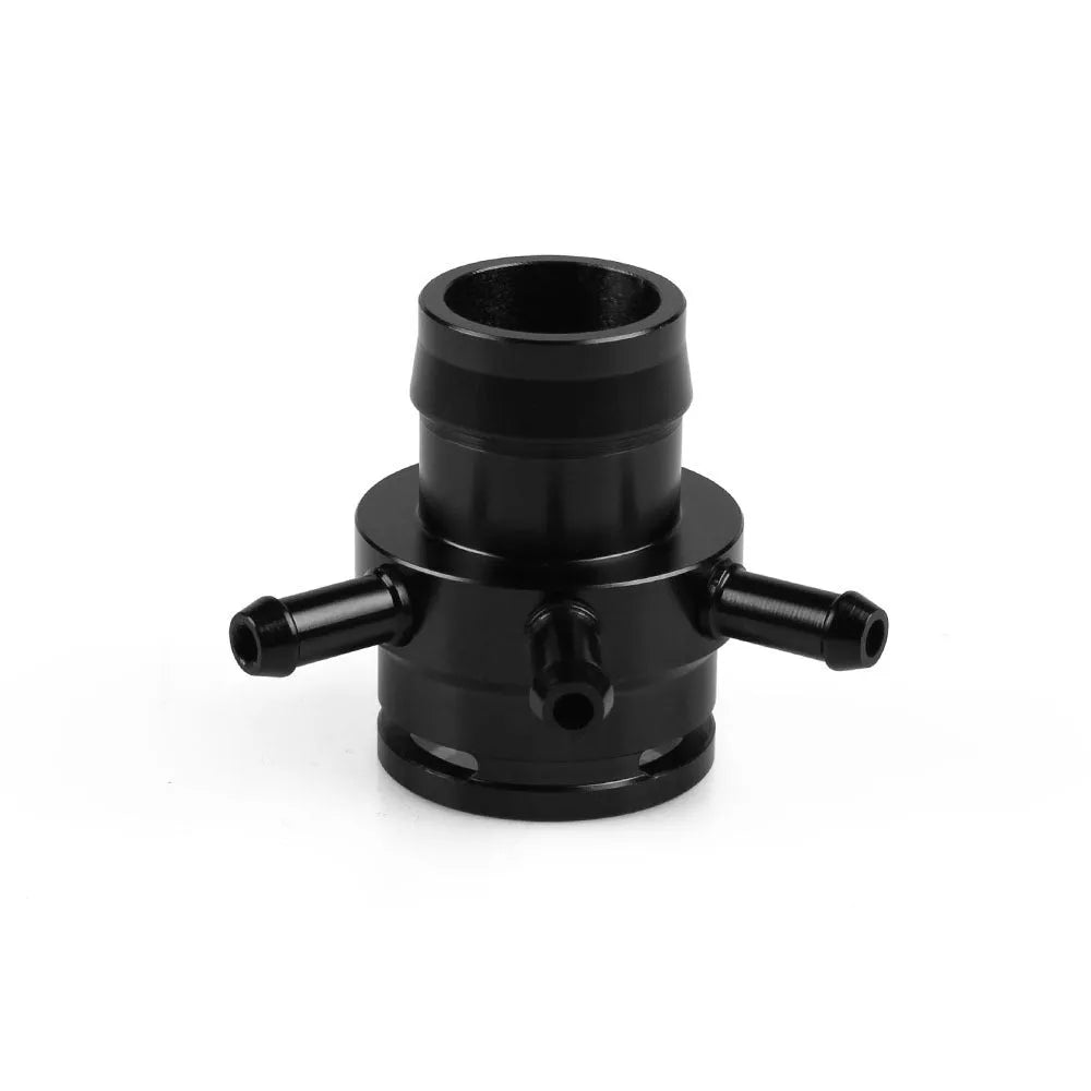 Black titanium alloy vacuum adapter tee with three 10mm threaded ports for engine vacuum lines.