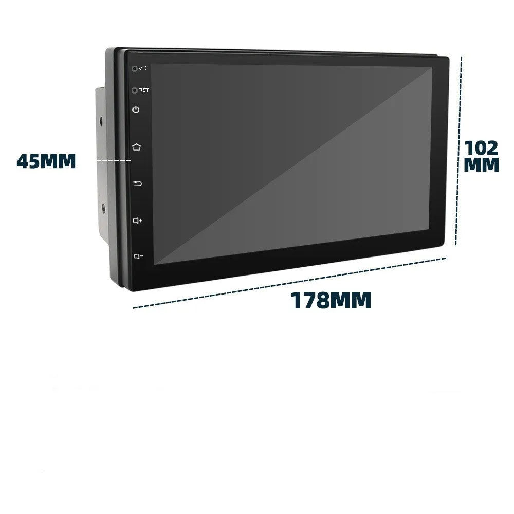 Universal black Carplay navigation radio with 7-inch screen, dimensions 178x102x45mm.