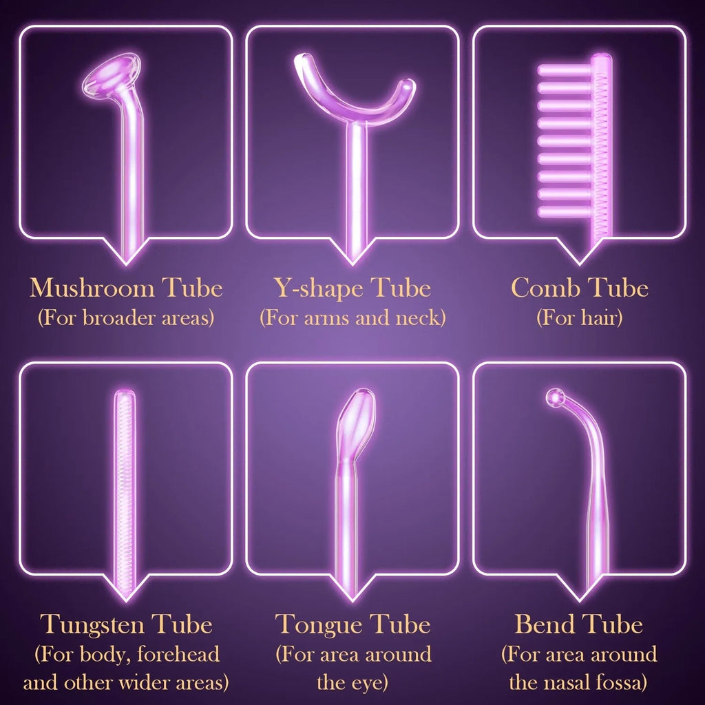 Purple high wave electrotherapy beauty instrument with six accessory heads