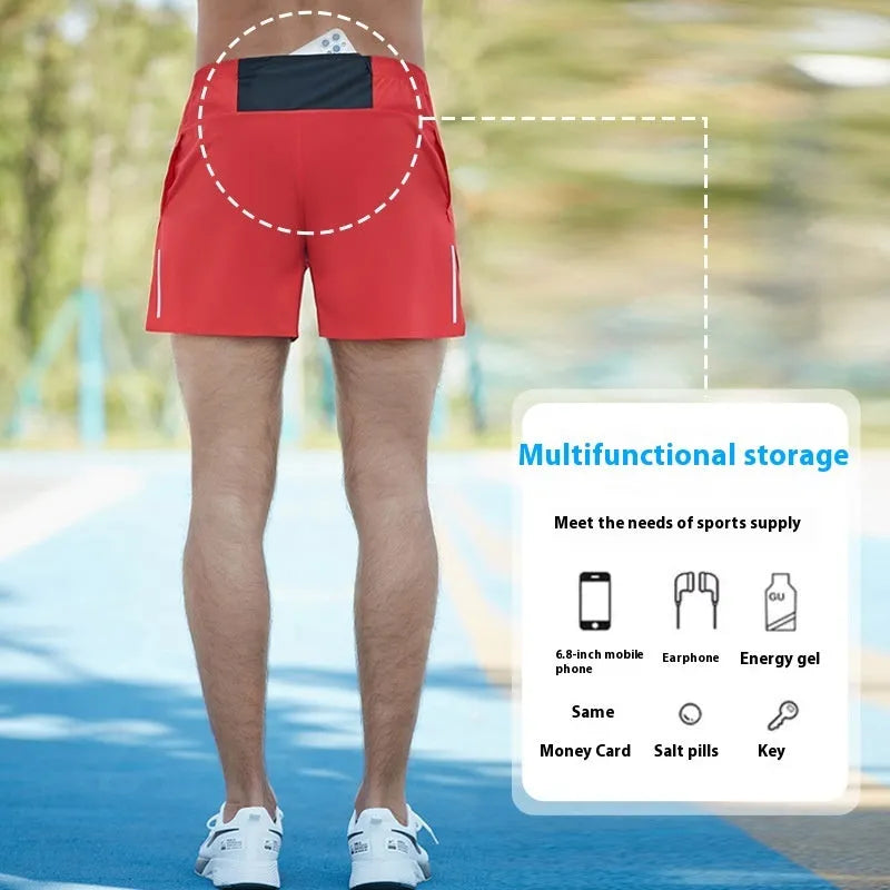 Men's black loose fit high waist off-road running shorts for marathon and cross country