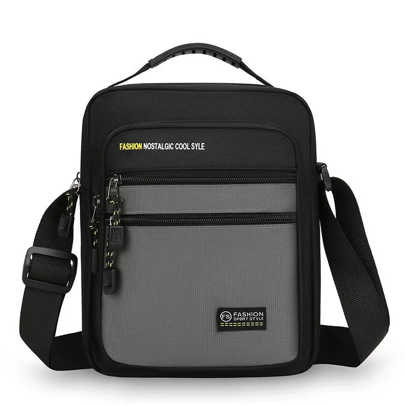 Men's waterproof nylon crossbody bag in green colour with shoulder strap and storage compartments
