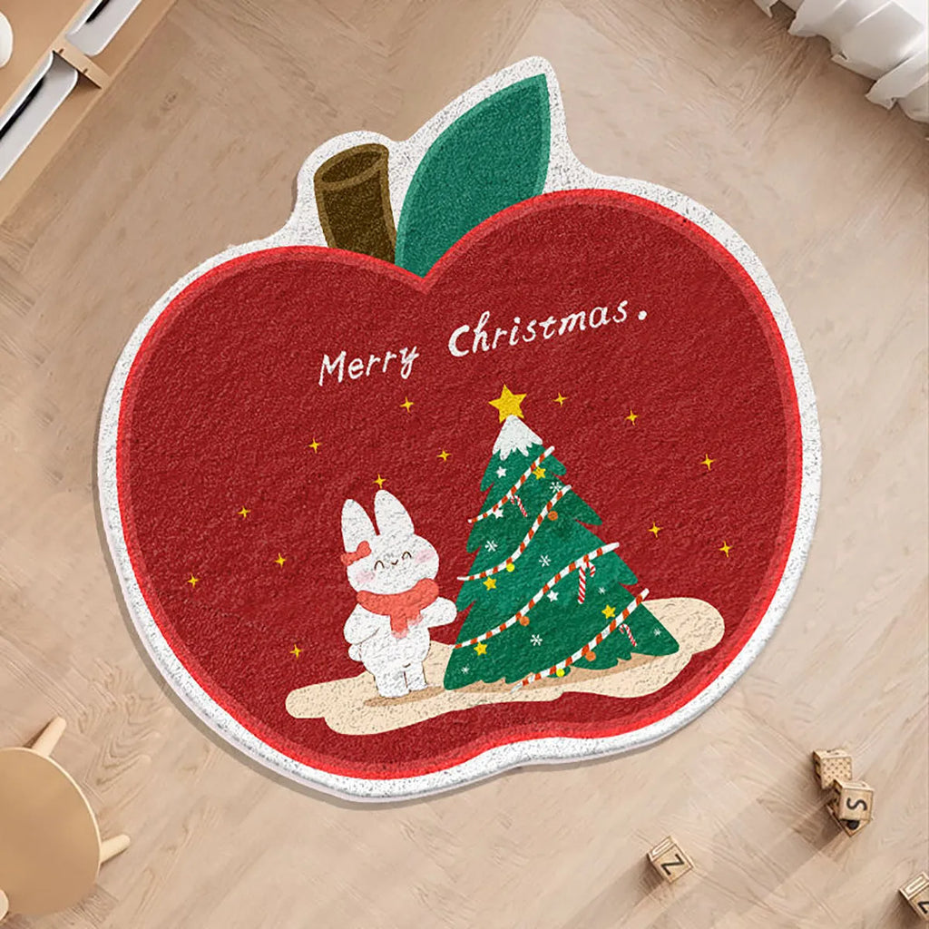 Christmas-themed round alien-shaped rug with imitation cashmere material in festive holiday patterns
