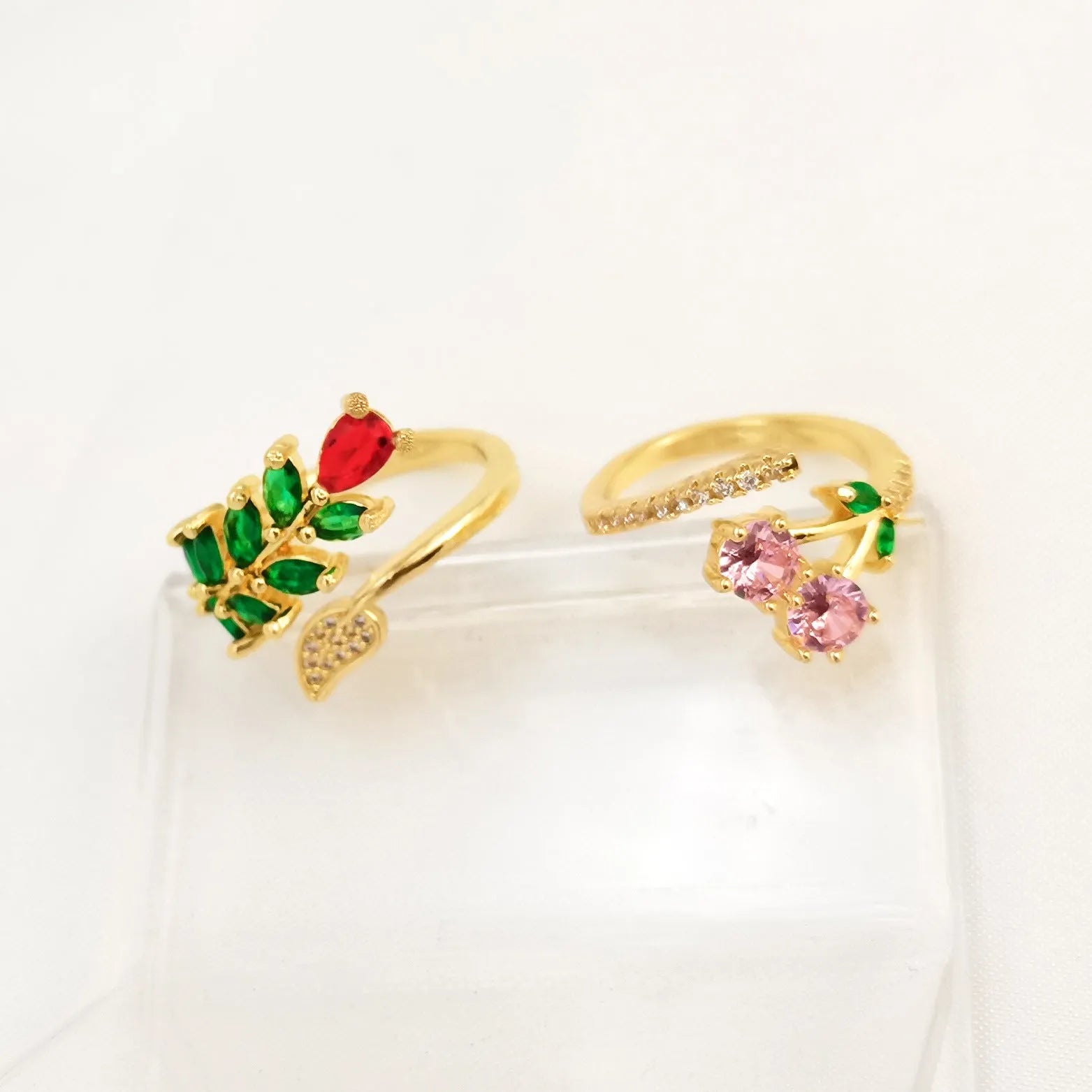 Copper geometric open ring with gold plating showing leaf pattern or pink colour option