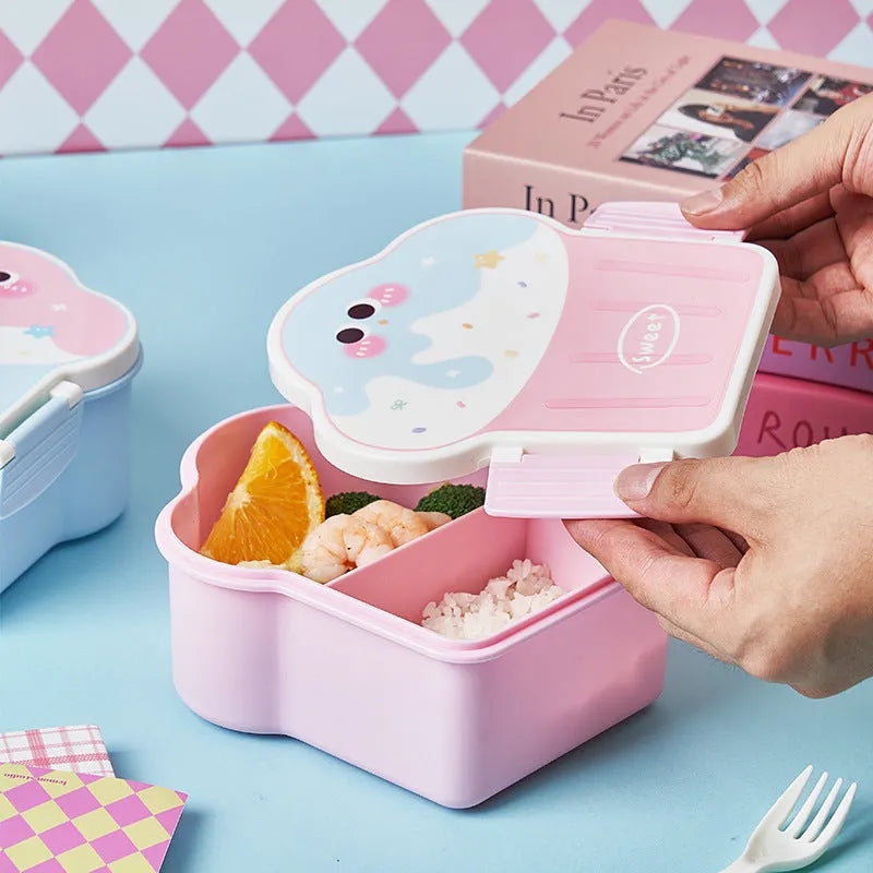 Creative ice cream shaped plastic lunch box with spoon and fork in blue or pink colours